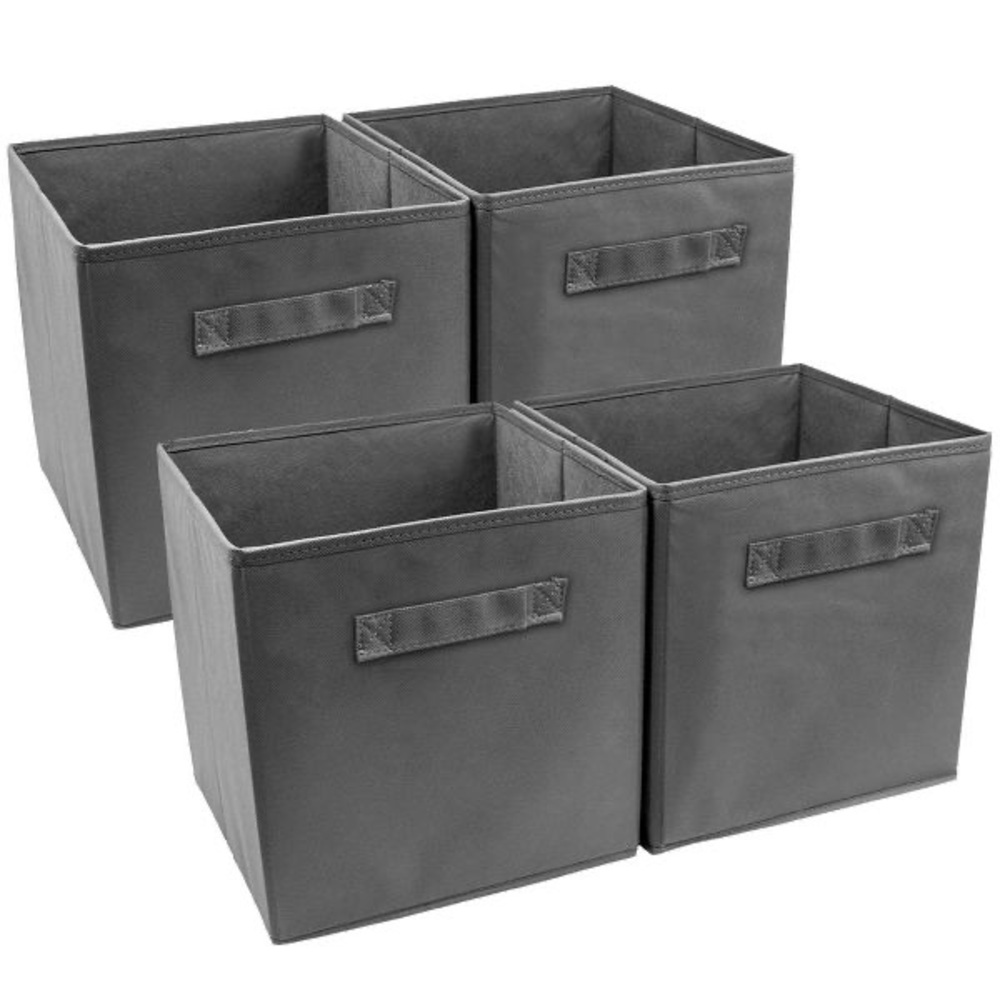 Set of 4 Black Collapsible Storage Cube 11” x 11” x 10.5” Space Saving Solution